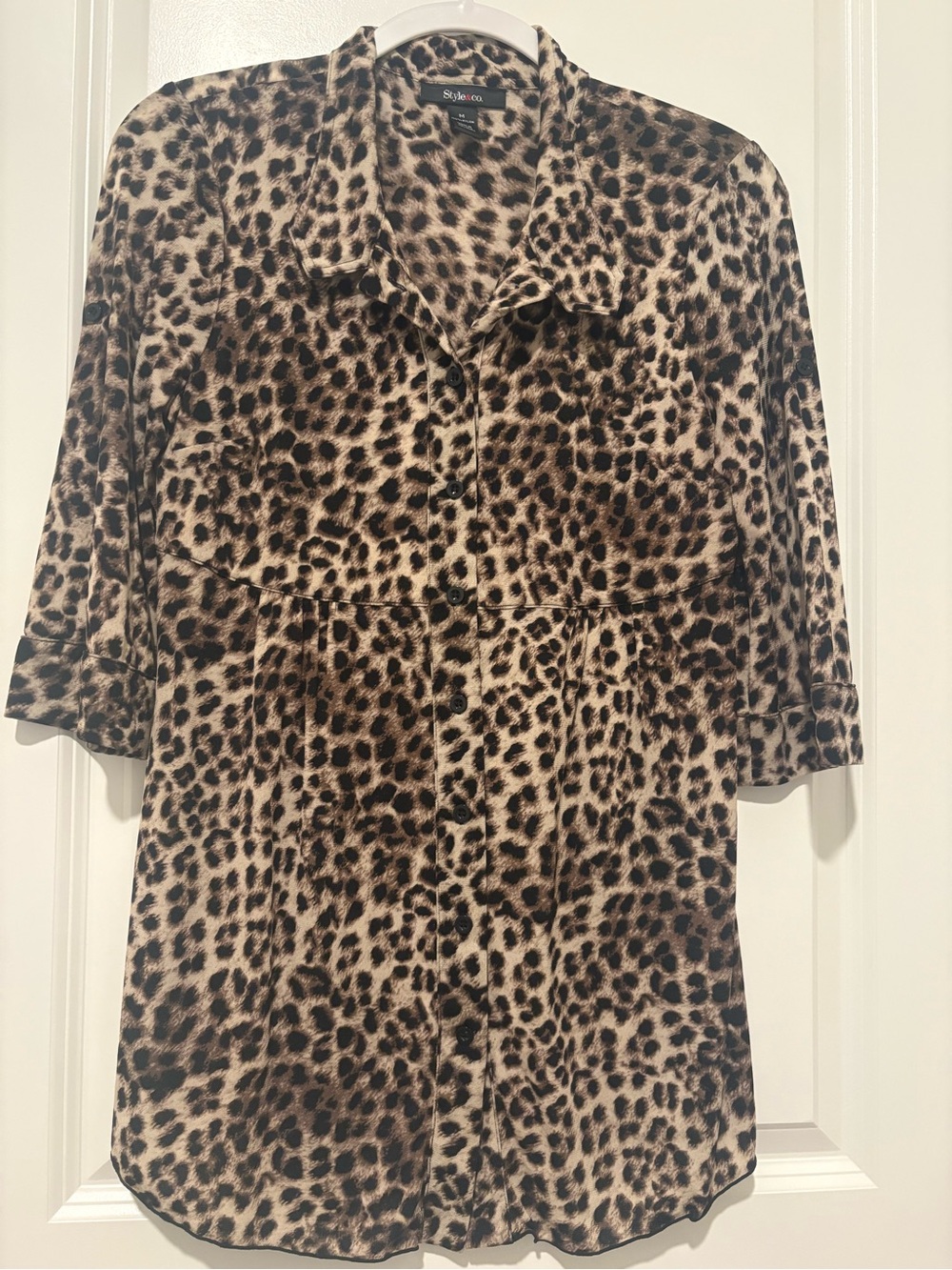 Style & Co. Leopard Print Button-Down Blouse in Brown and Cream